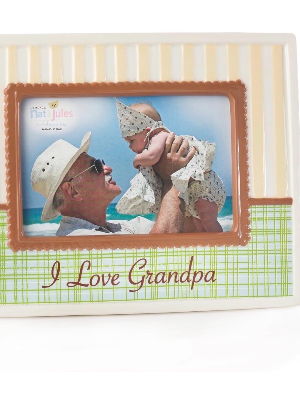 Demdaco Cream & Green 'I Love Grandpa' Plaid and Stripe Picture Frame